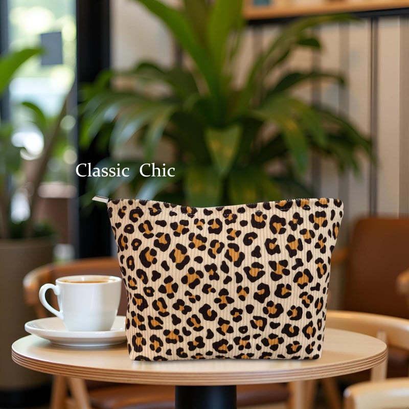 STARDW Leopard Makeup Bag Organizer Cosmetic Bags for Women and Girls Travel Toiletry Bag Large Capacity Canvas Makeup Zipper Pouch  Purse Organizer Pouches - Image 2